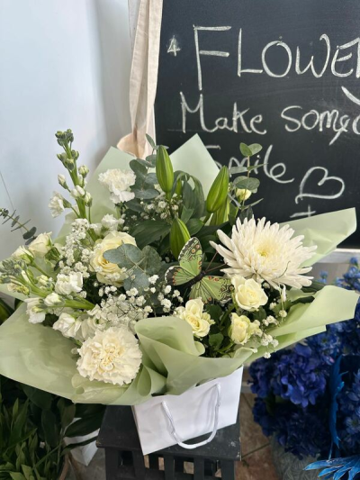 Moonlight meadow white flower bouquet Newton Abbot florist - send a Dreamy white bouquet with Glorious Veronicas your Newton Abbot florist. Handcrafted flowers for Birthdays, anniversaries and thoughtful gifts